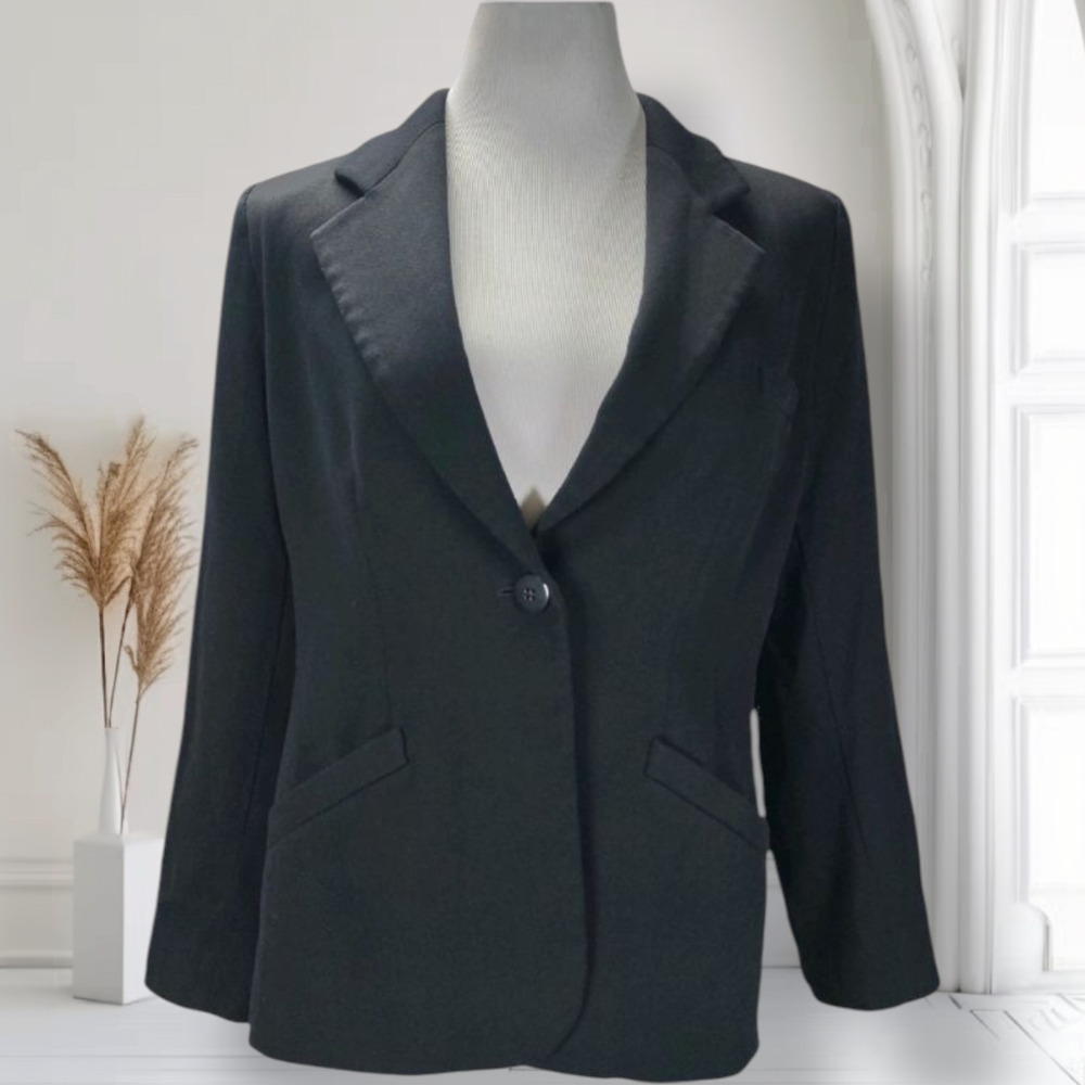Armani Collezioni Womens Black Wool Blazer 12 Made Italy Tailored Jacket